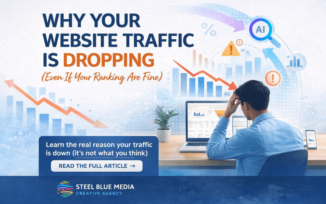 Your website traffic is dropping, why? man in front of computer looking at analytics